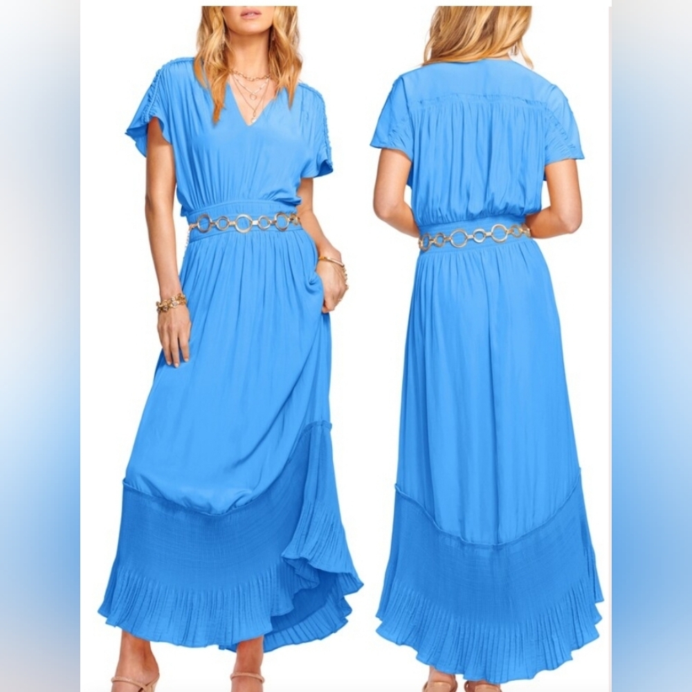 Ramy Brook Cymone pleated Maxi Dress! Lake Color! Size Medium.
